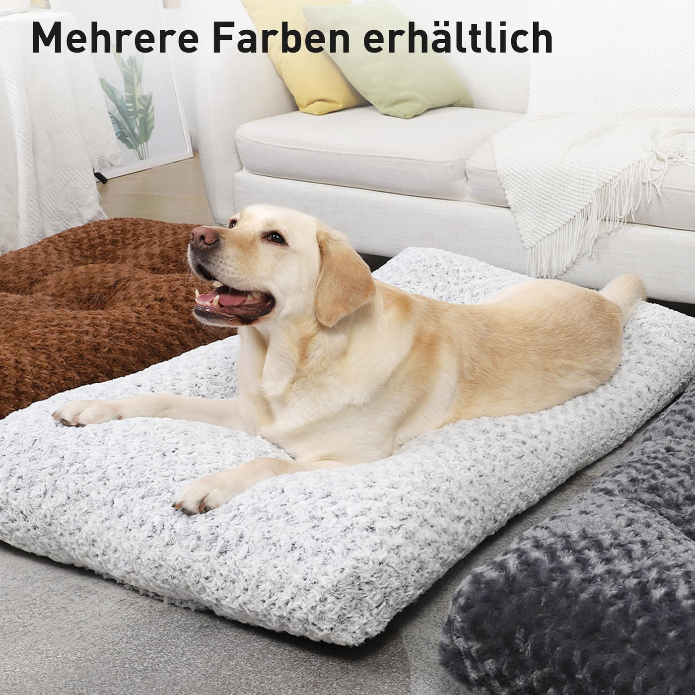 Lit pour Chien pour Grands Chiens, Lavable, Coussin Moelleux pour Chien, Tapis pour Chien pour Grands / Moyens Chiens, Fond Antidérapant, Respirant, Matelas pour Chien, Lit pour Animaux de Compagnie, Gris Foncé, 90 x 60 cm