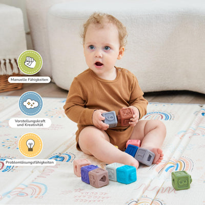 Jouets pour bébés et enfants en silicone - 12 cubes d'activités sensorielles - développement précoce et dentition