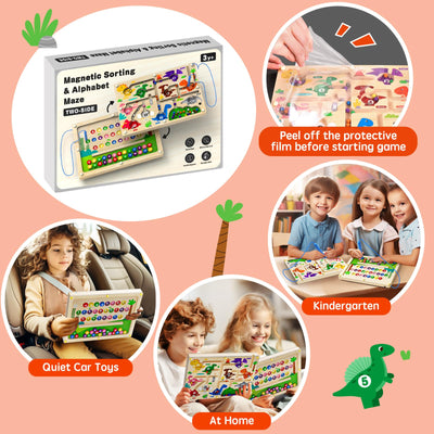 Jeu de labyrinthe magnétique 2 en 1 pour les enfants d'âge préscolaire, tableau en bois double face, aimant de couleurs et de chiffre