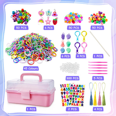 45 Farben Webstuhlbänder Kit mit 3-lagiger Aufbewahrungsbox, DIY Gummibänder Kit