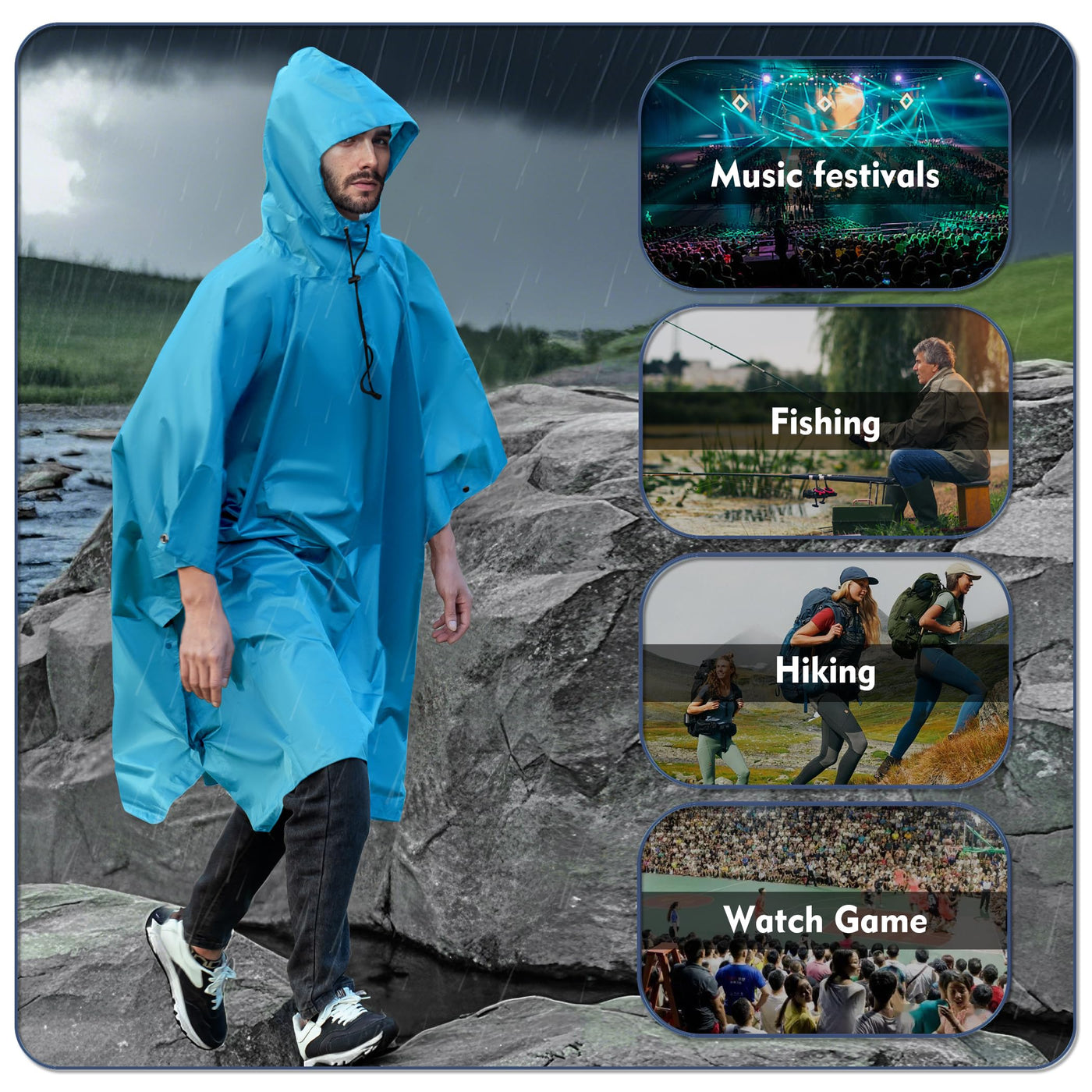 Rain Poncho Waterproof Rain Cape with Hood