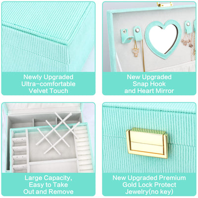 Boîte à bijoux, grande boîte à bijoux avec miroir pour boîte à bijoux en velours