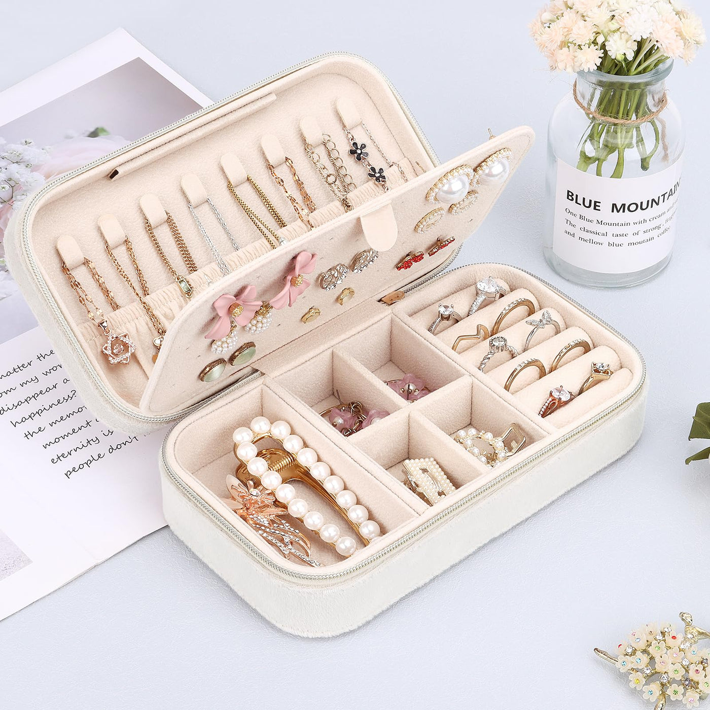 Petite Boîte à Bijoux de Voyage En Velours
