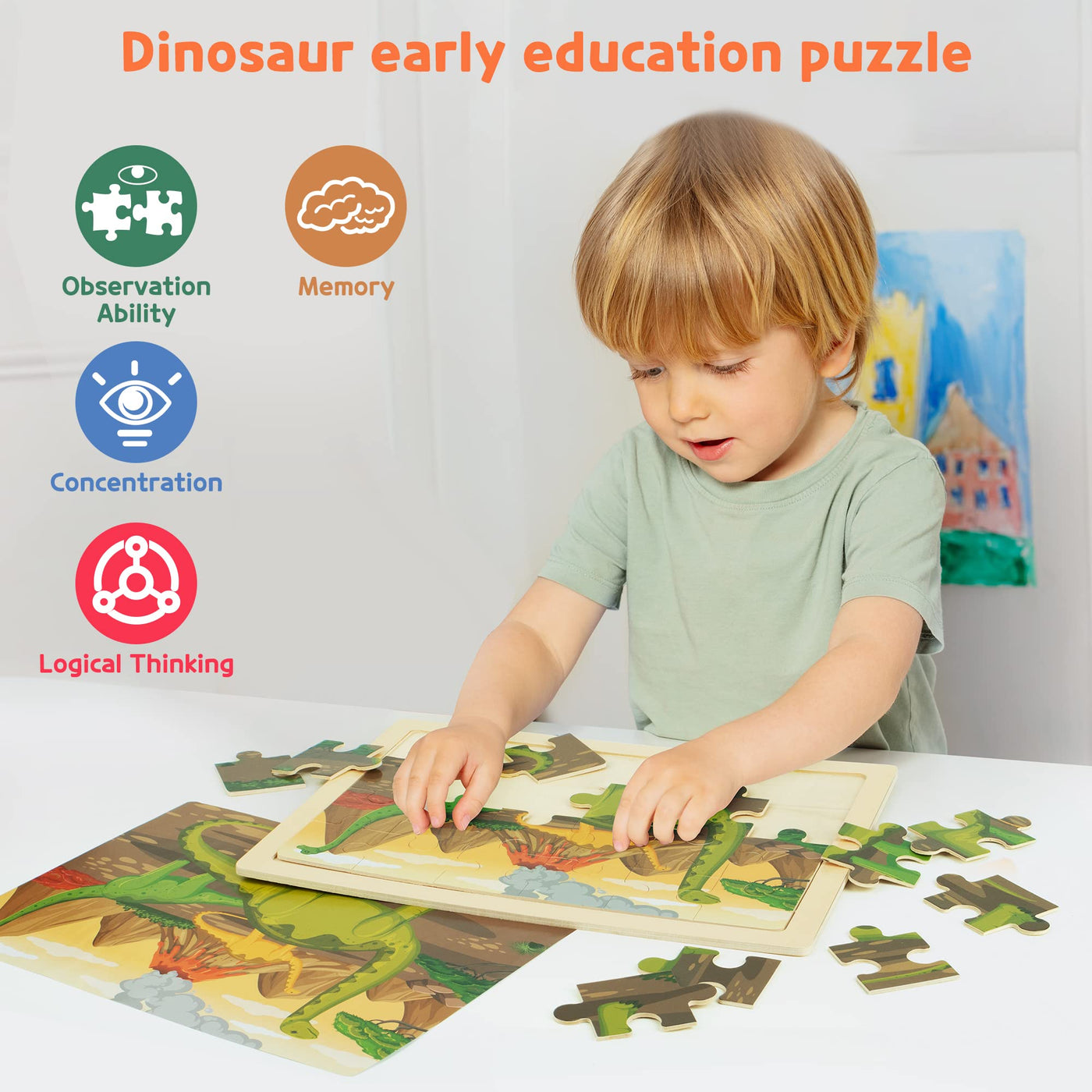 Puzzle pieces children dino wooden puzzle