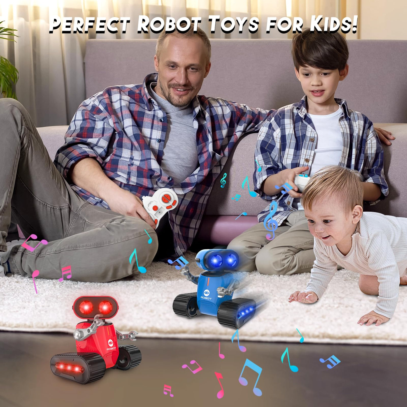 Jouet Robot pour Enfants, Robot Télécommandé Rechargeable avec Effets Lumineux, Yeux LED, Danse Musicale et Batterie Amovible, Robot RC