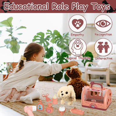 Jouet Robot Chien Docteur Valise Enfants, Jouet Vétérinaire Jeux de Rôle Enfants 12 pcs avec Cage Electronique Chien Courant Aboyant & Transport