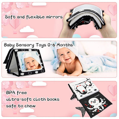 Miroir bébé - Jouet bébé Miroir livre bébé pliable et contrasté 