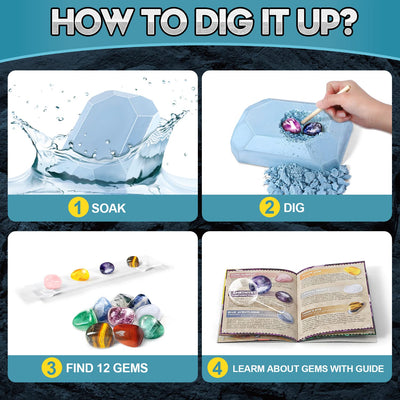 Excavation set for children Experiment set Excavate 12 real minerals gemstones yourself, with hammer and chisel