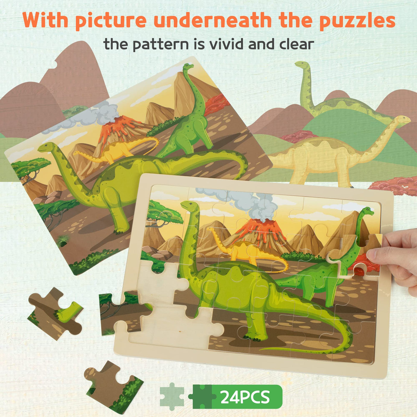 Puzzle pieces children dino wooden puzzle