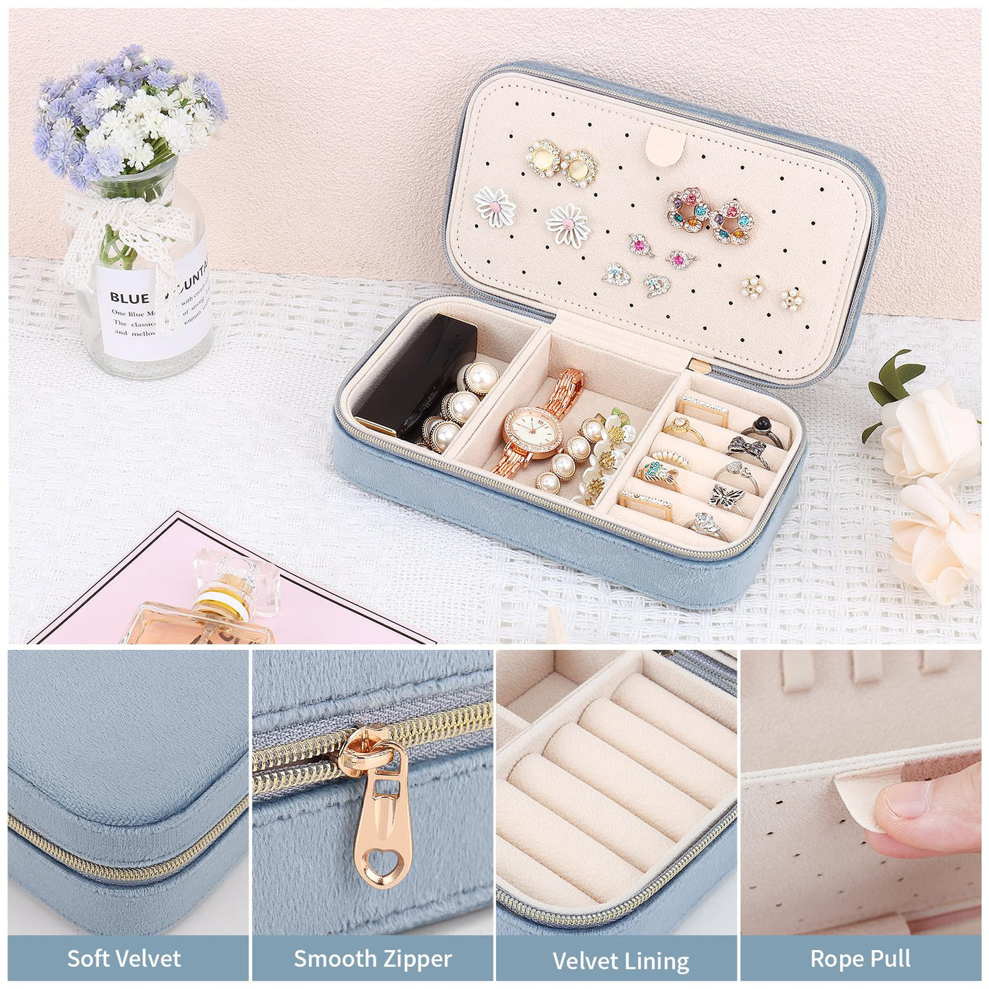 Petite Boîte à Bijoux de Voyage En Velours