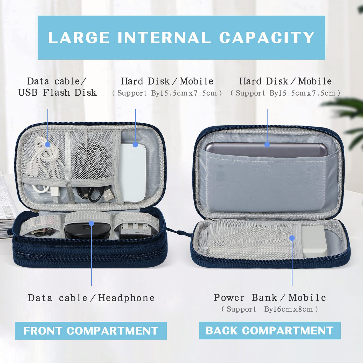 Electronic organizer, travel cable organizer, bag, electronic accessories, carrying bag, portable, waterproof, double-layered, all-in-one storage bag for cables