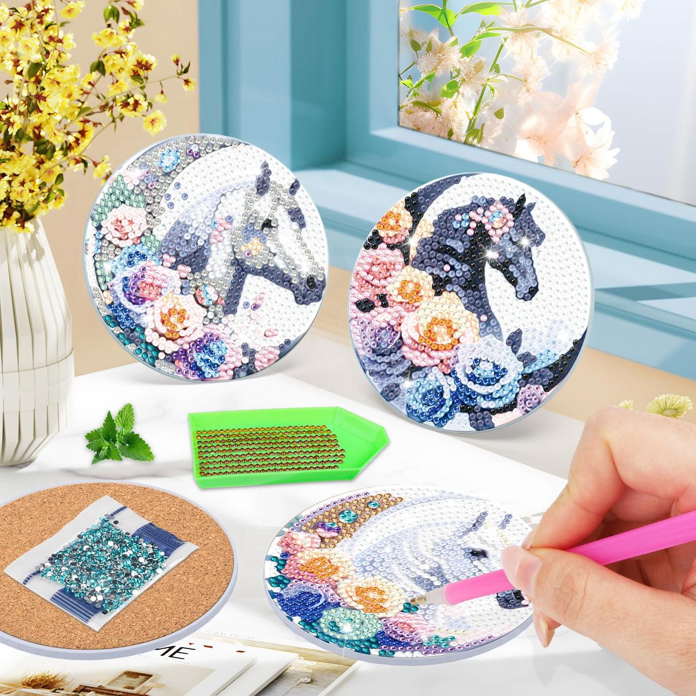 8 PCS Diamond Painting Coasters with Holder