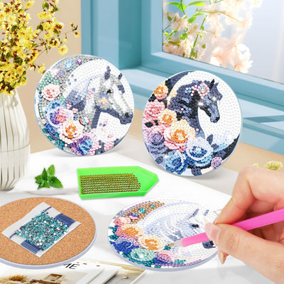 8 PCS Diamond Painting Coasters with Holder