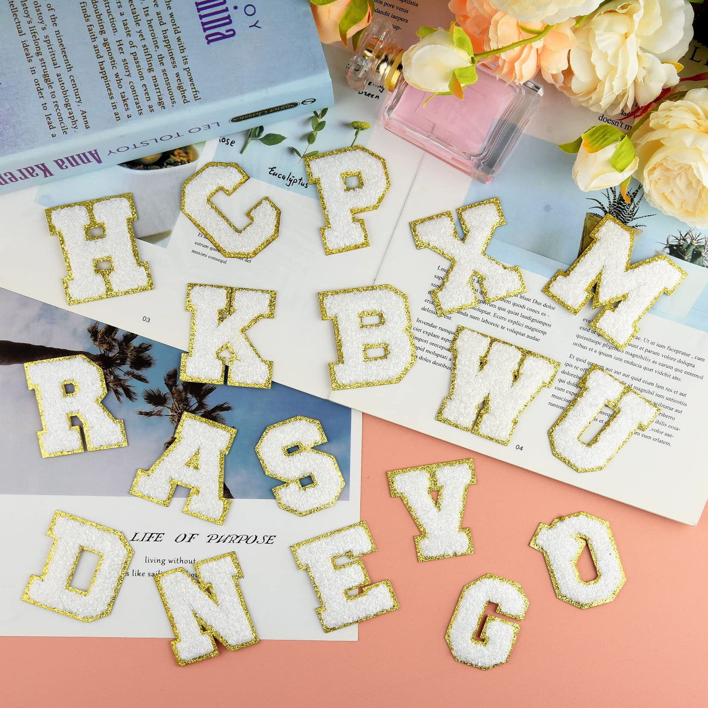 Patchs autocollants en chenille à lettres, à repasser sur vêtements, tissus, chaussures, sacs