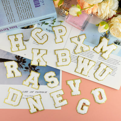 Patchs autocollants en chenille à lettres, à repasser sur vêtements, tissus, chaussures, sacs