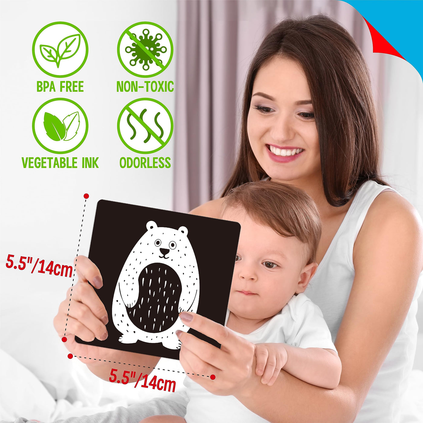 25 cartes de stimulation visuelle pour bébé, cartes flash double face à fort contraste