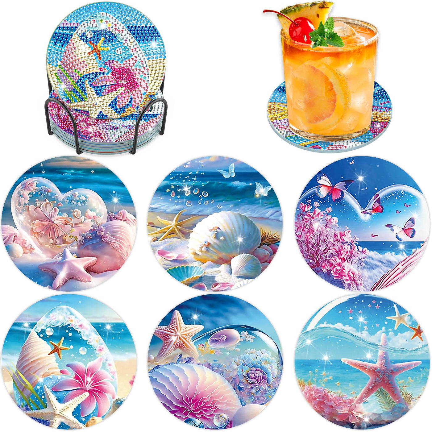 6 PCS Diamond Painting Coasters with Holder