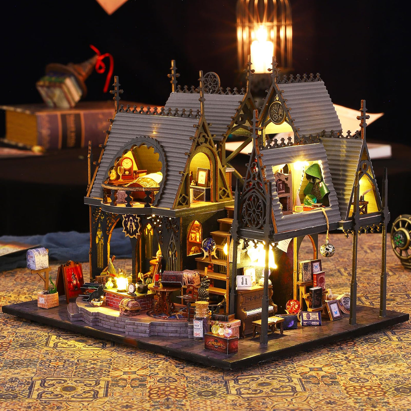 DIY Miniature Dollhouse Kit with Wooden Furniture,DIY Dollhouse Kit with Dust Proof Cover, Music Box and LED