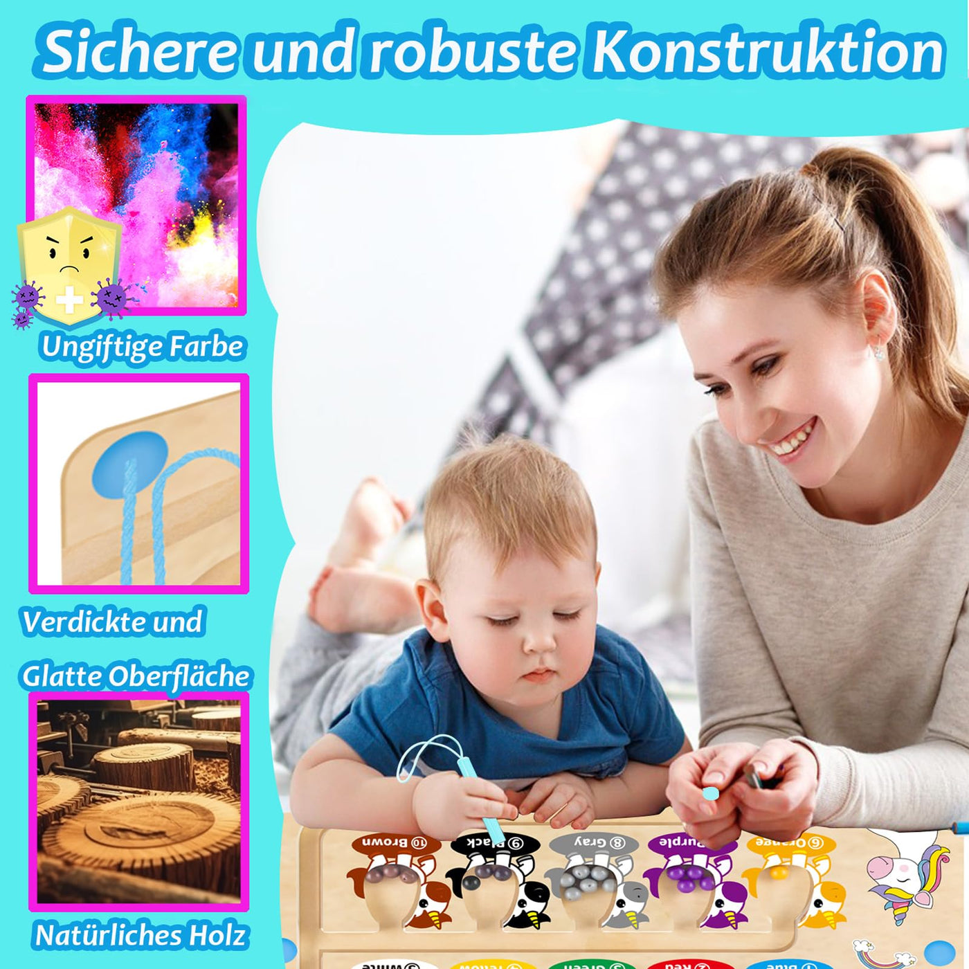 Jouet en bois labyrinthe magnétique - jouet de motricité avec les chiffres et les couleurs