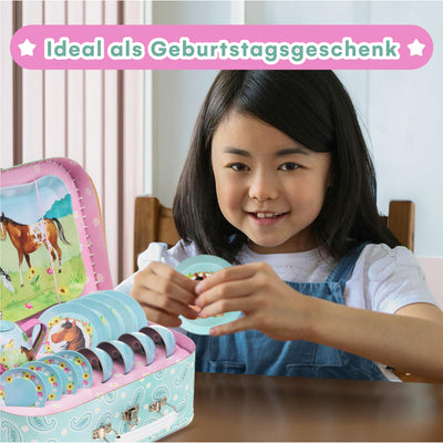 Service à thé en étain pour enfants et sac de transport, vaisselle pour enfants, cuisine ludique, 15 pièces