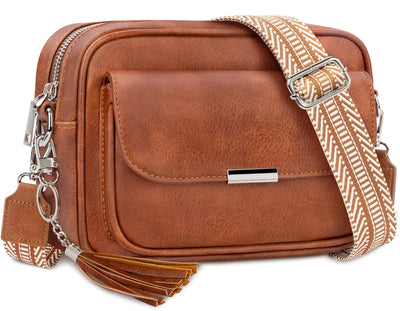 Crossbody Tasche Leder Umhängetasche Medium Handtasche mit breitem Riemen Verstellbare Umhängetasche mit Fransen für Reisen 