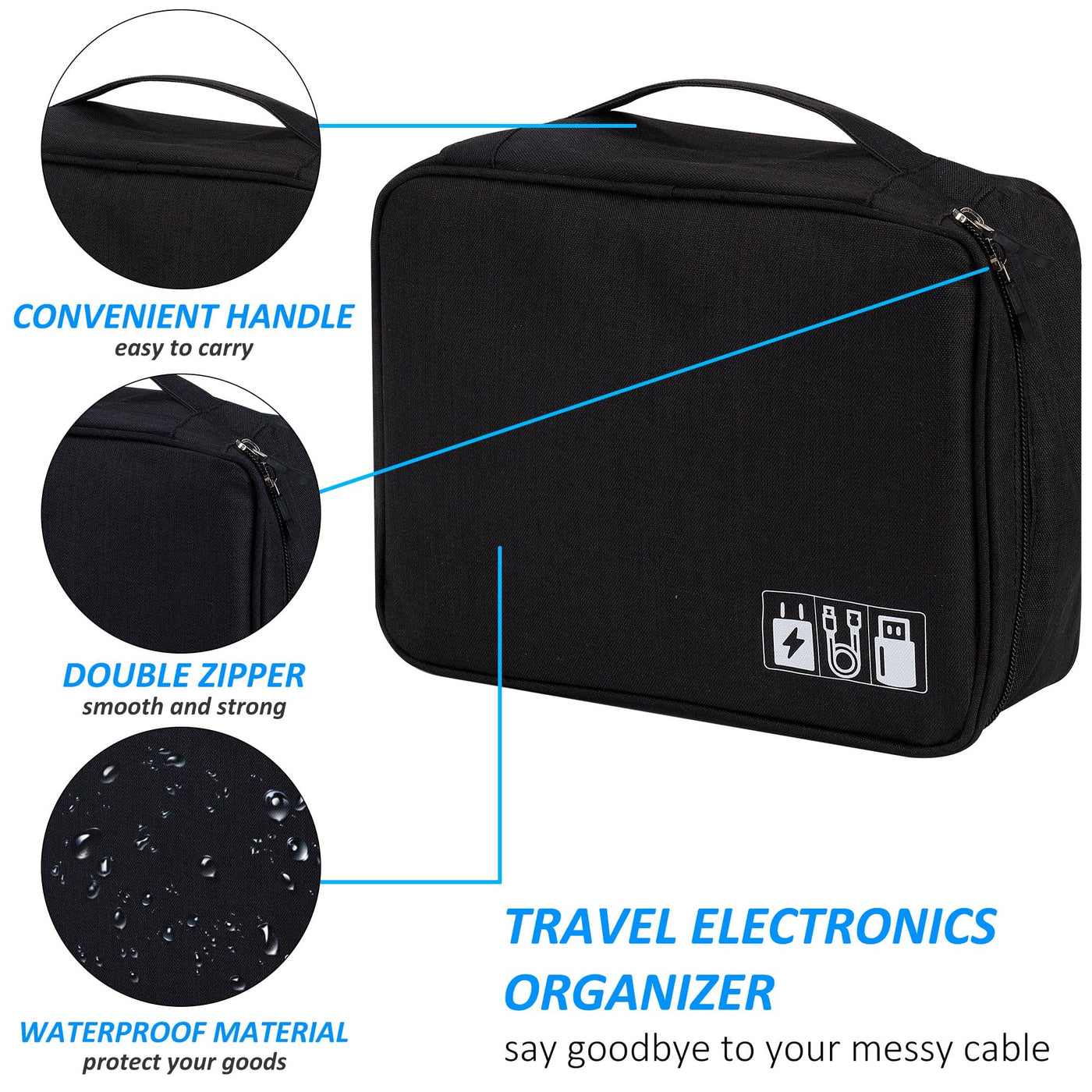 Electronic bag Large organizer for electronic accessories Waterproof cable bag for cables SD cards Hard drives Power bank USB sticks