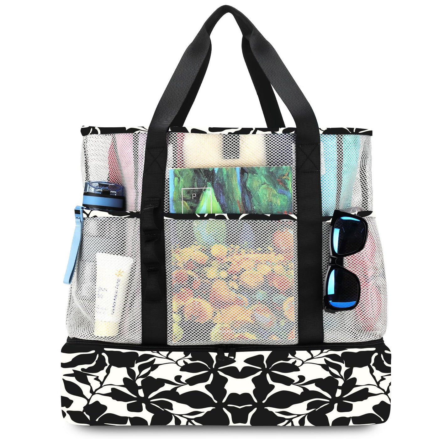 Mesh Beach Bag Large Foldable with Waterproof Cooler Bag