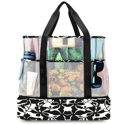 Mesh Beach Bag Large Foldable with Waterproof Cooler Bag
