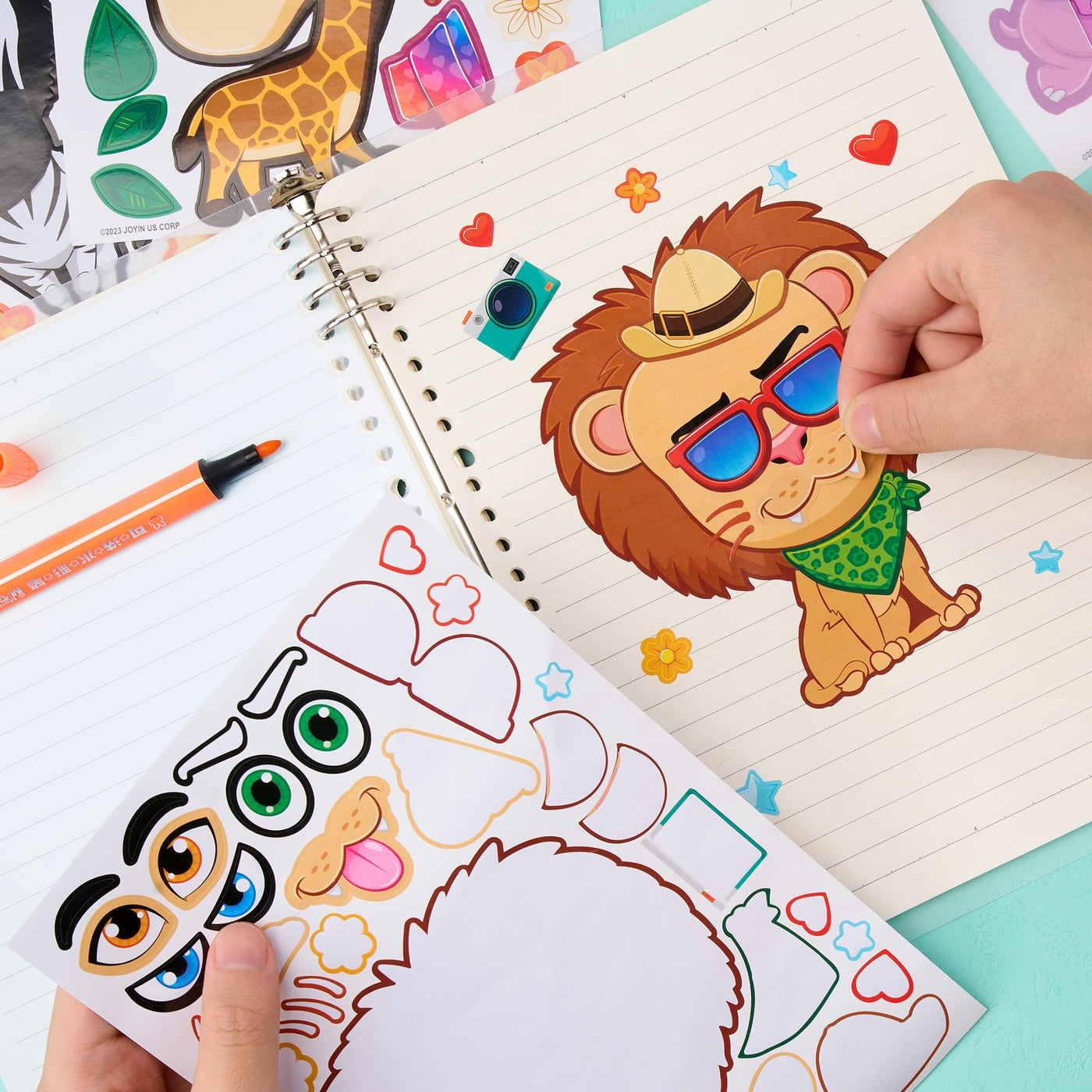 Autocollant Ensemble d'autocollants pour enfants Make-a-face Sticker DIY Sticker Autocollants pour le visage DIY pour enfants avec lion, singe et animaux fantastiques pour la fête