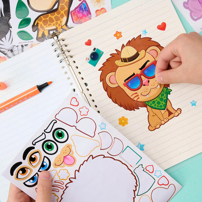 Autocollant Ensemble d'autocollants pour enfants Make-a-face Sticker DIY Sticker Autocollants pour le visage DIY pour enfants avec lion, singe et animaux fantastiques pour la fête