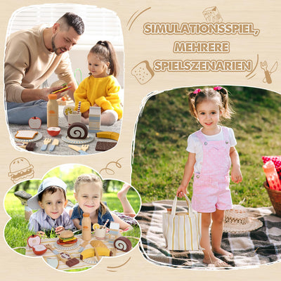 Accessoires de cuisine pour enfants en bois, accessoires de cuisine avec dessert aux fruits, jouet, jouet de pique-nique avec connexion Velcro, jouet en bois