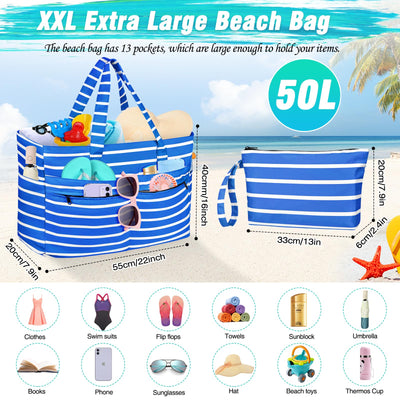 Grand sac de plage imperméable avec fermeture éclair