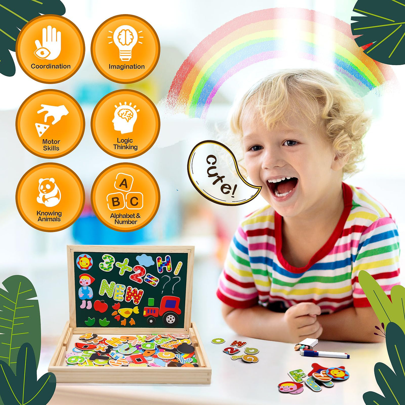 magnetic wooden puzzle easel double-sided board wooden board doodle for children