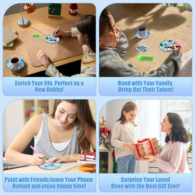 8 PCS Diamond Painting Coasters with Holder