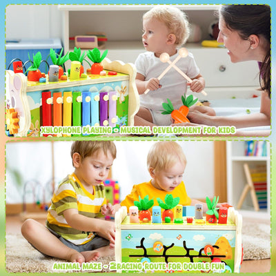 8 in 1 wooden toy baby hammer game with xylophone children, fishing game educational toy motor skills toy