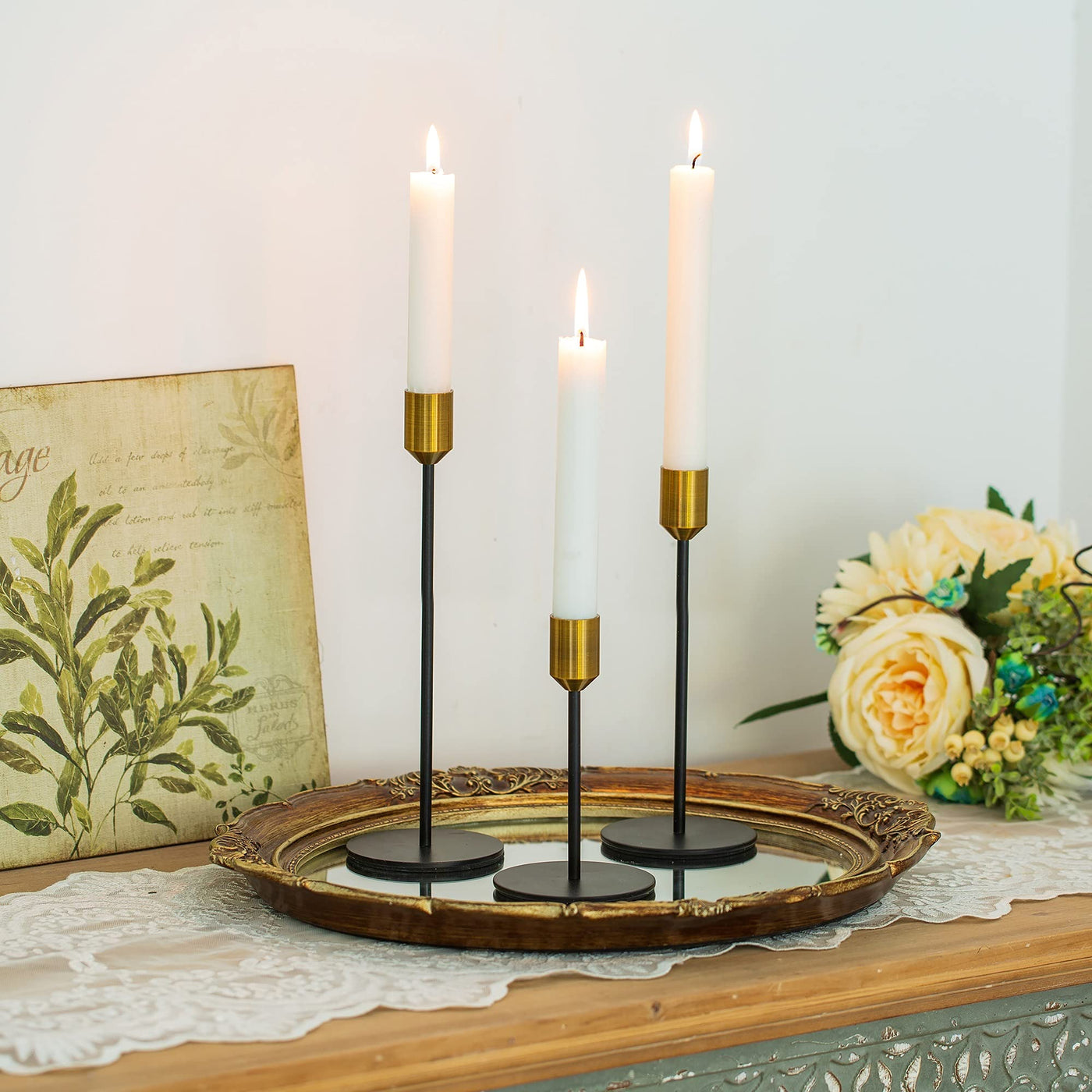 Candle holder set of 3 tall candle holders of different sizes for pillar candles Metal Vintage Modern Deco table decoration