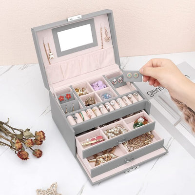 Schmuckkästchen, Schmuckkästchen mit Schubladen für Damen Mädchen, PU Leder Schmuckkästchen Schmuckkästchen großer Schmuck Organizer für Ringe Ohrringe Armbänder Halsketten