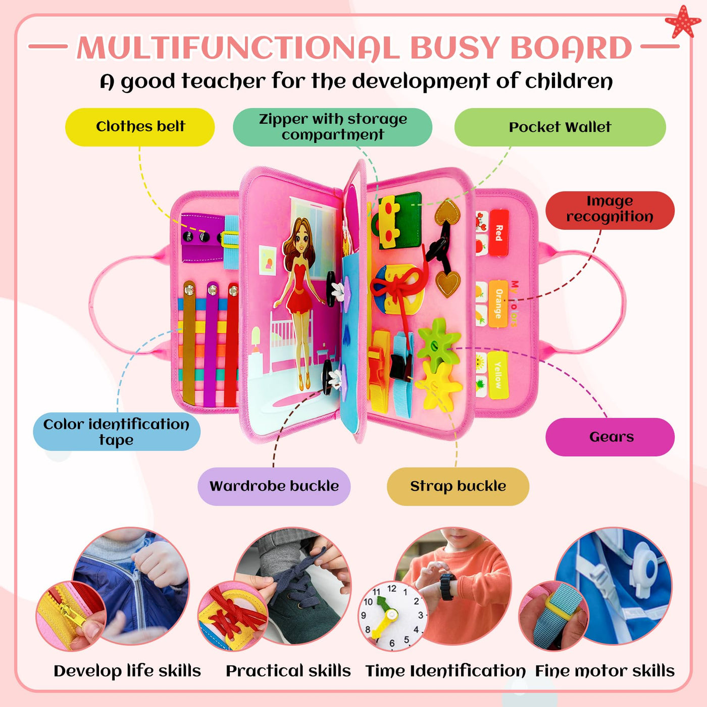 Busy Board Toy ab 1 2 3 4 Jahren, Busy Book, Activity Board Motor Skills Toy, Baby Learning Toy Basic Knowledge, Early Education Interesting for Small Children