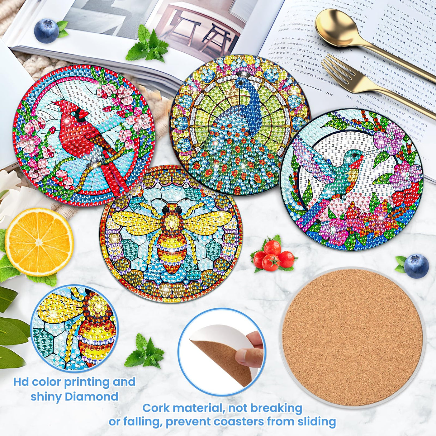 8 PCS Diamond Painting Coasters with Holder