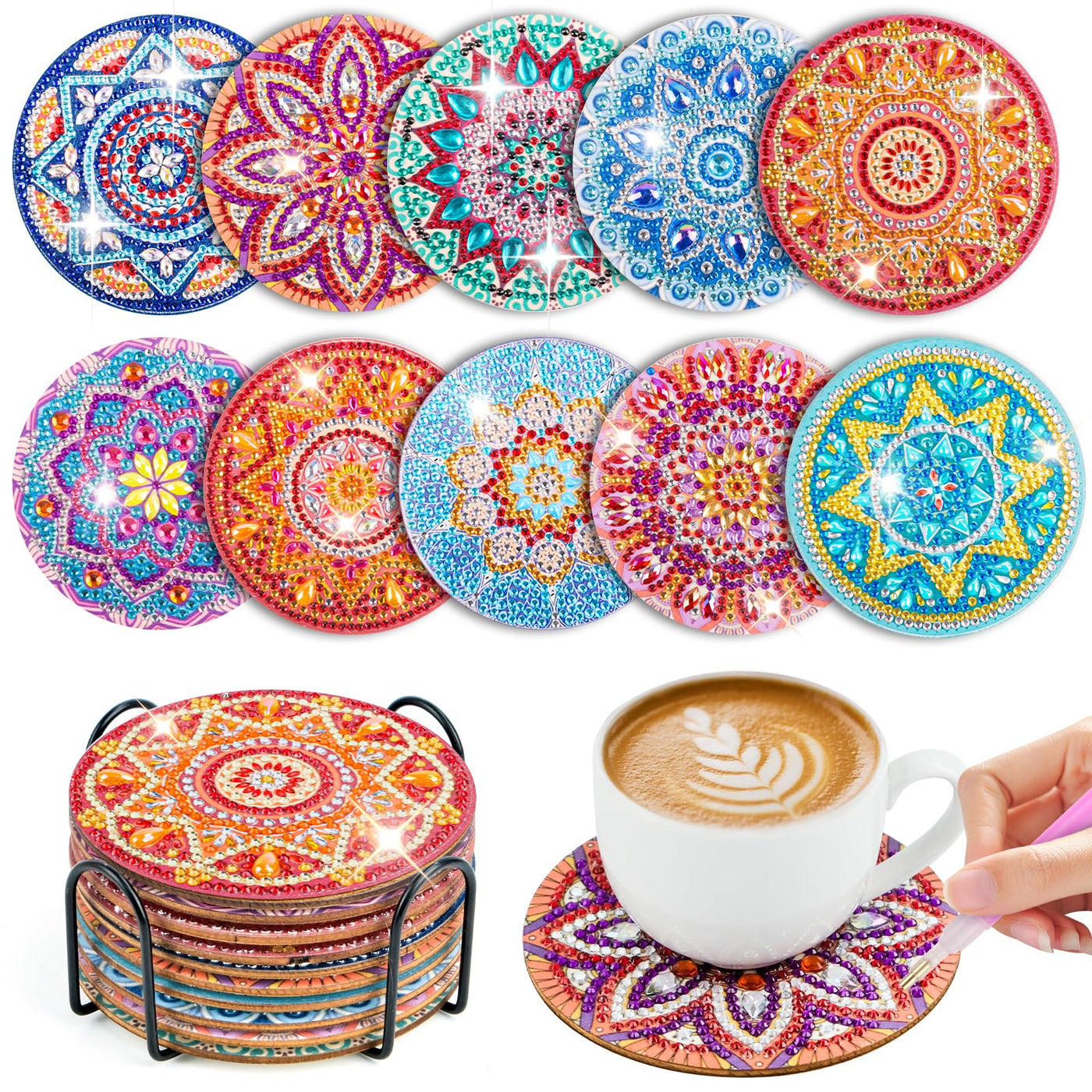 10pcs Diamond Painting Coasters With Holder