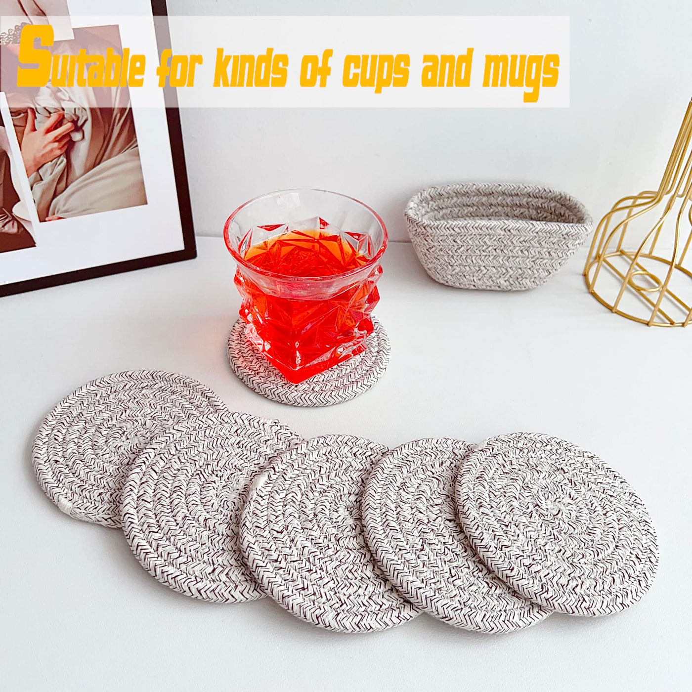 Verres à sous-verre Boho avec panier de rangement