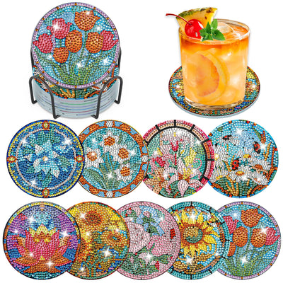 9 PCS Diamond Painting Coasters with Holder