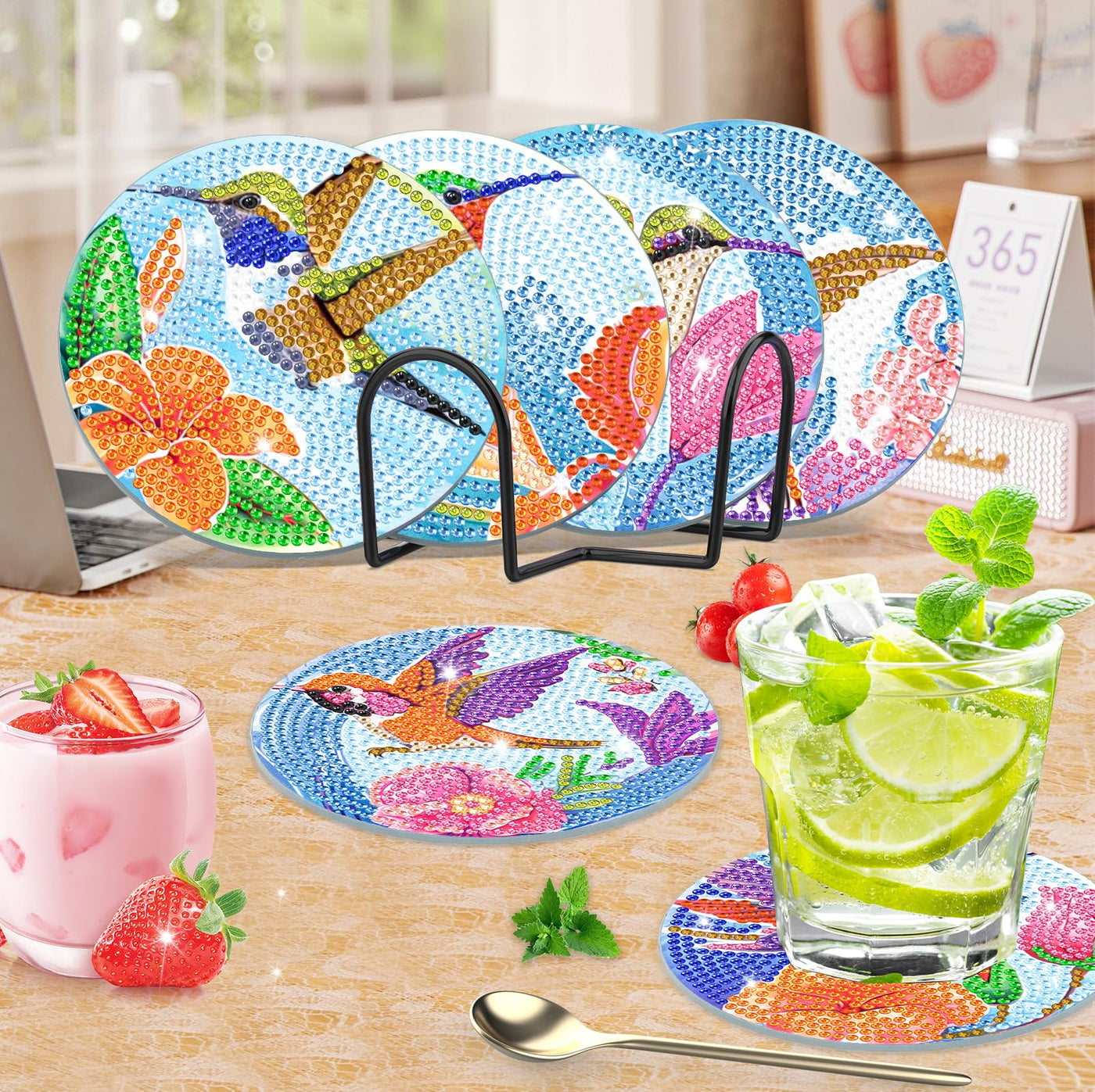 8 PCS Diamond Painting Coasters with Holder