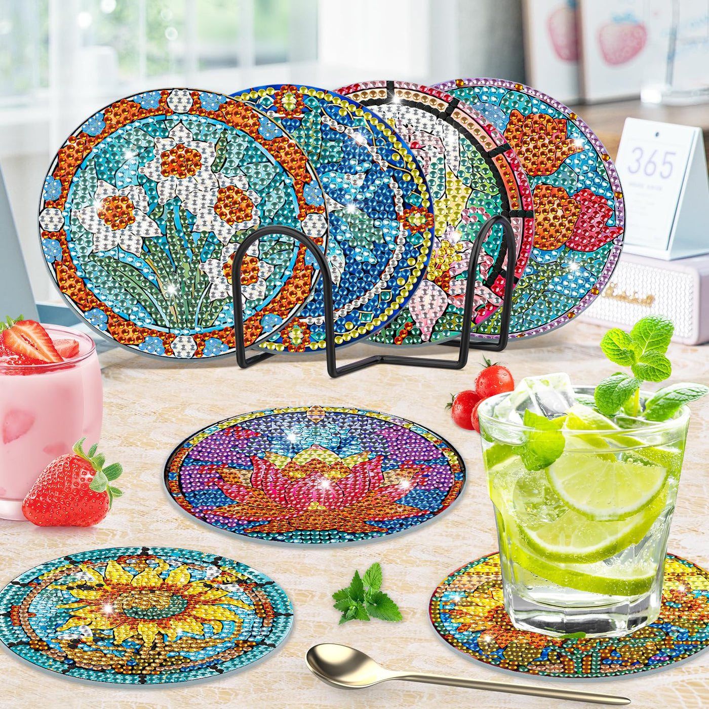 9 PCS Diamond Painting Coasters with Holder