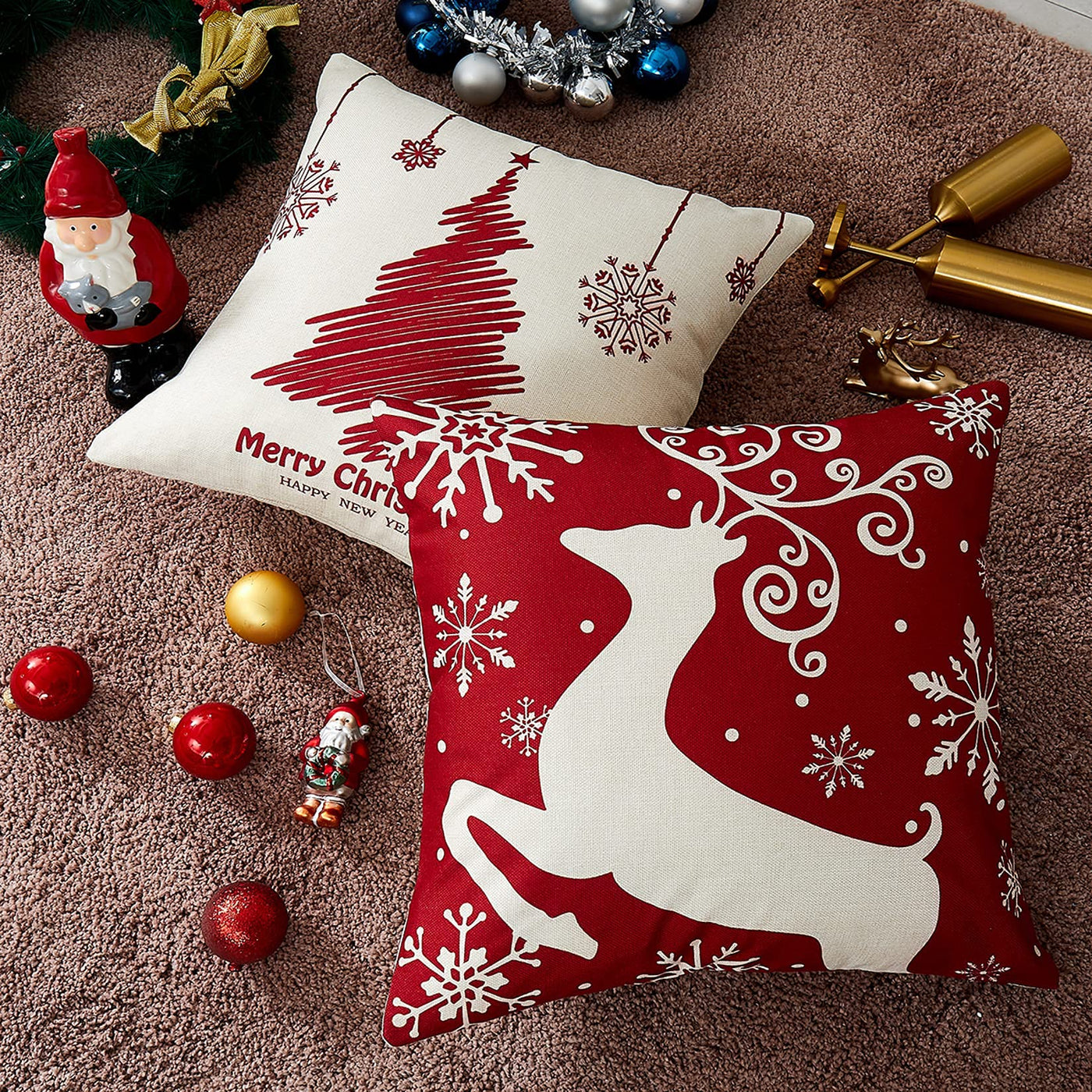 Christmas cushion cover set of 4 linen look cushion covers