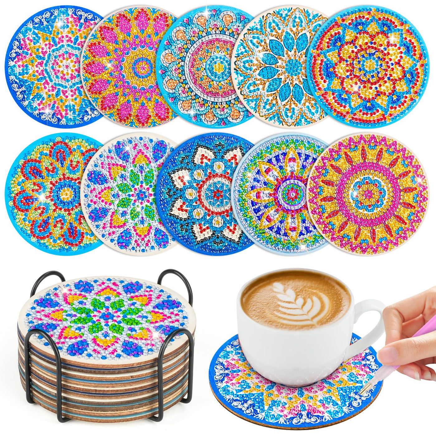 10pcs Diamond Painting Coasters With Holder