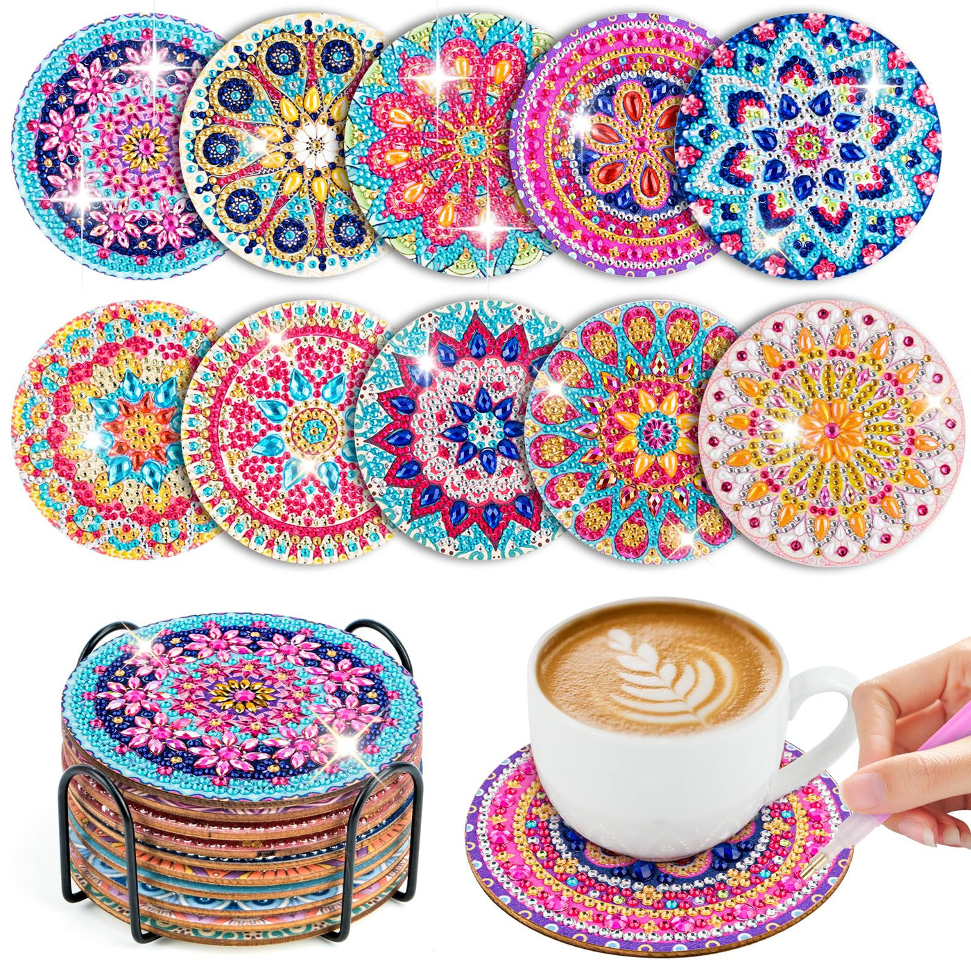 10pcs Diamond Painting Coasters With Holder