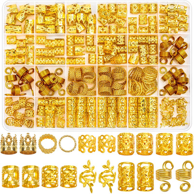 220 Pièces Accessoires pour Cheveux en Or pour Tresses, Bijoux Loc pour Cheveux Dreadlock Breloques pour Cheveux pour Femmes, Tresses en Métal Doré, Bagues, Pinces de Manchette pour Accessoires Dreadlock, Tresses pour Cheveux