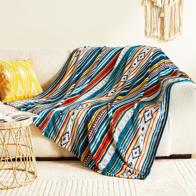 Kuscheldecke, Wohndecke Boho Decke Buntes Streifenmuster