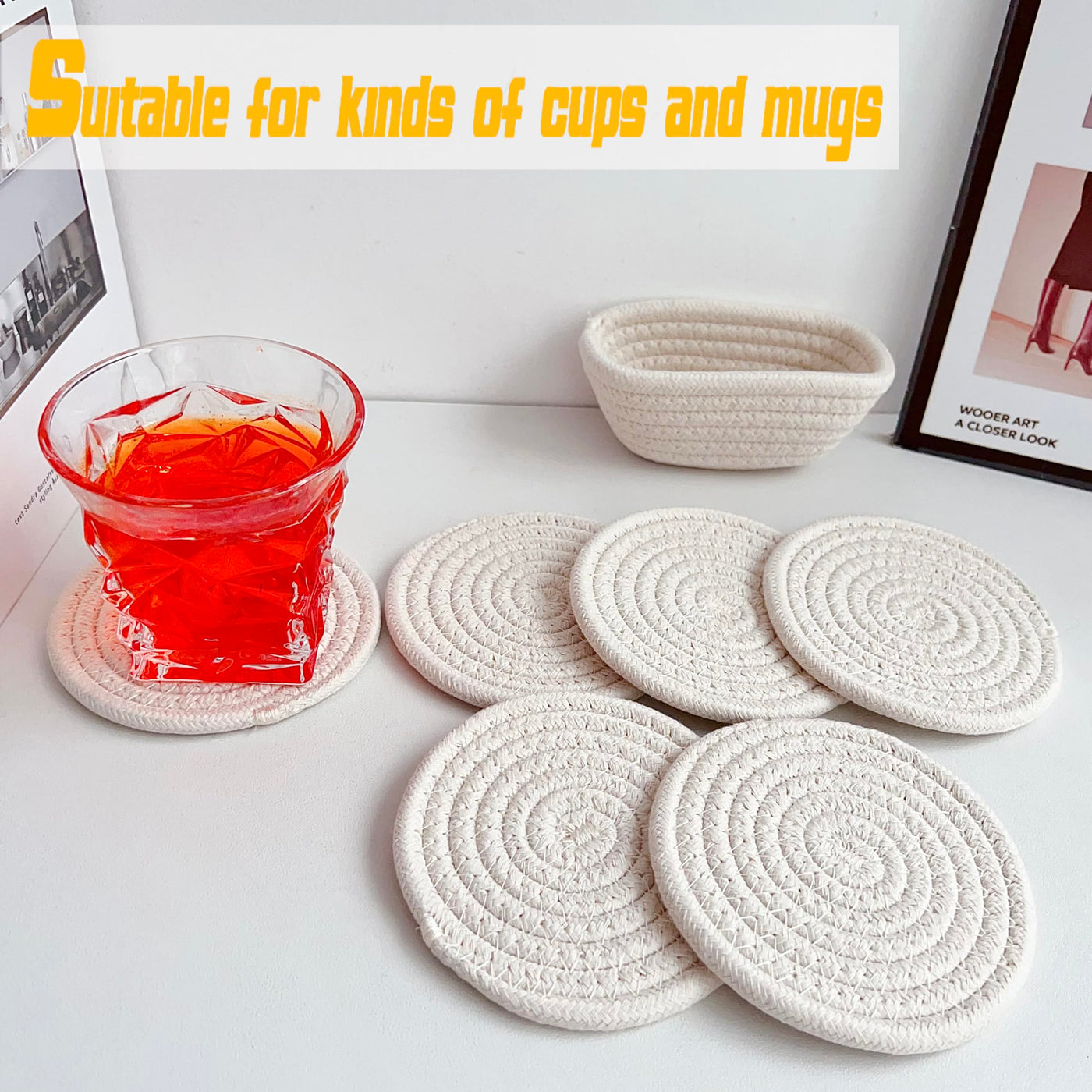 Boho coaster glasses with storage basket